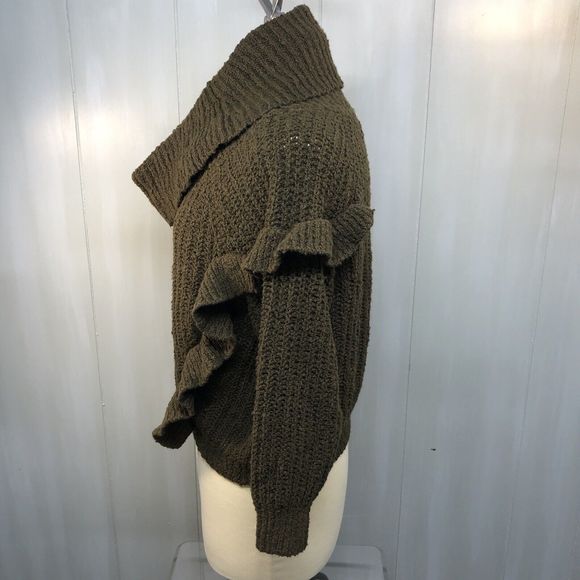 Express Cowl Neck Olive Green Crop Sweater Size Small Ruffle Detail Cowl Neck - Picture 5 of 11